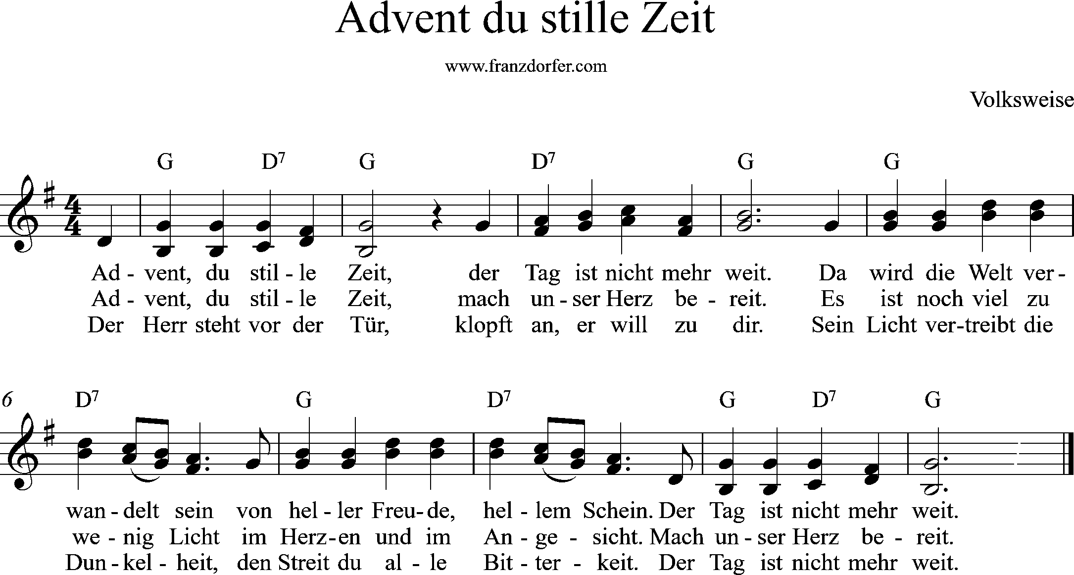 Akkordeonnoten, advent du stille zeit